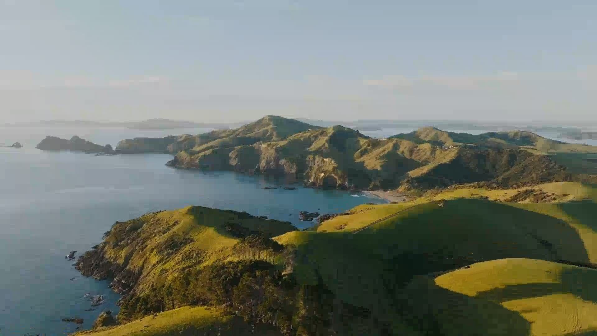 Aerial view of Mataka Station's headlands and the Bay of Islands